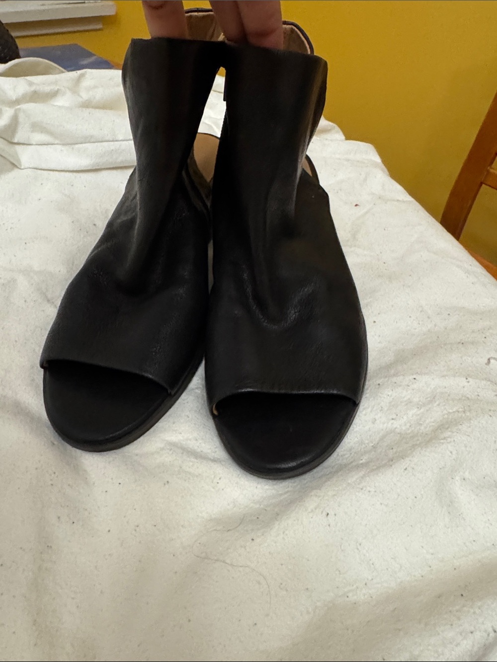 Lucky Brand Black Leather Open-Toe Heeled Ankle Boots
